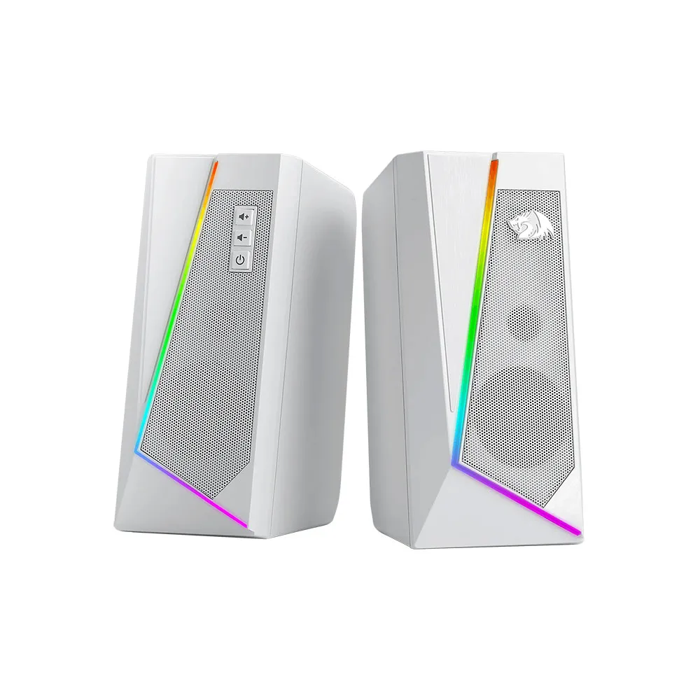 Redragon GS520 Anvil RGB Desktop Speakers, 2.0 Channel PC, Colorful LED Modes, USB Powered w/ 3.5mm Cable - White