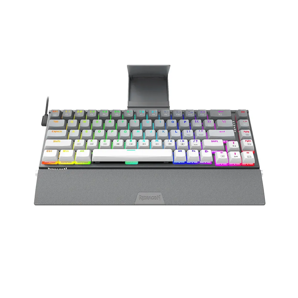 Redragon Shaco K641G-GW-RGB 60% Aluminum Hot-Swappable Mechanical Wired Gaming Keyboard, Red Switch - Grey