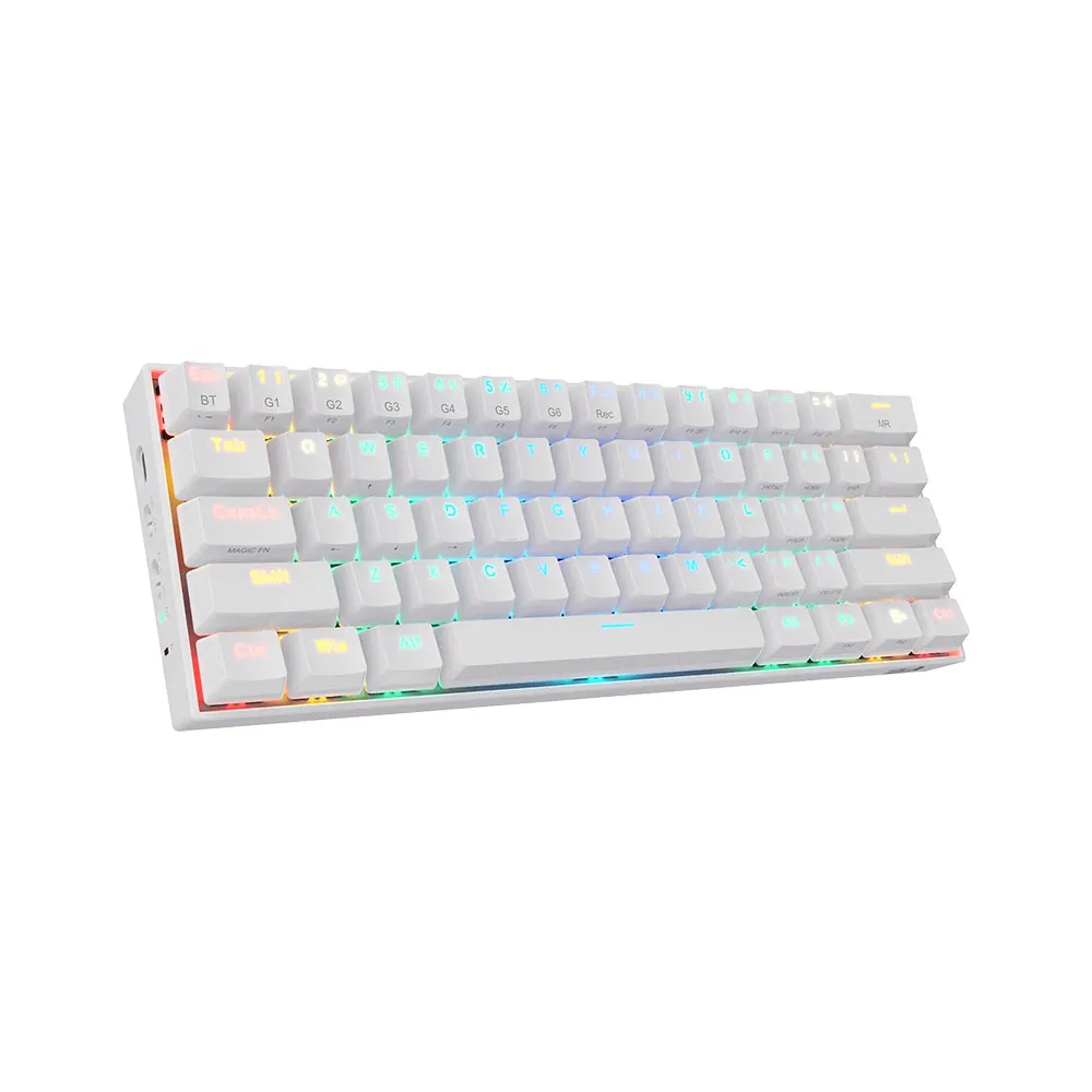 Redragon K530 Draconic Pro 60% Wired RGB Mechanical Keyboard, 3-Mode 61 Keys Compact Gaming w/Hot-Swap Socket, Tactile Brown Switch - White