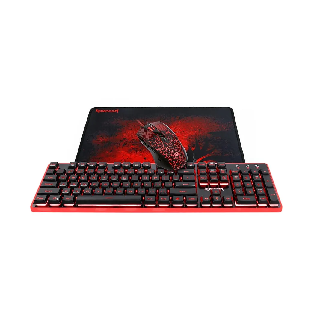 Redragon Gaming Essentials S107 V2 Gaming Keyboard and Mouse Combo Large Mouse Pad Mechanical Feel RGB Backlit 3200 DPI Mouse