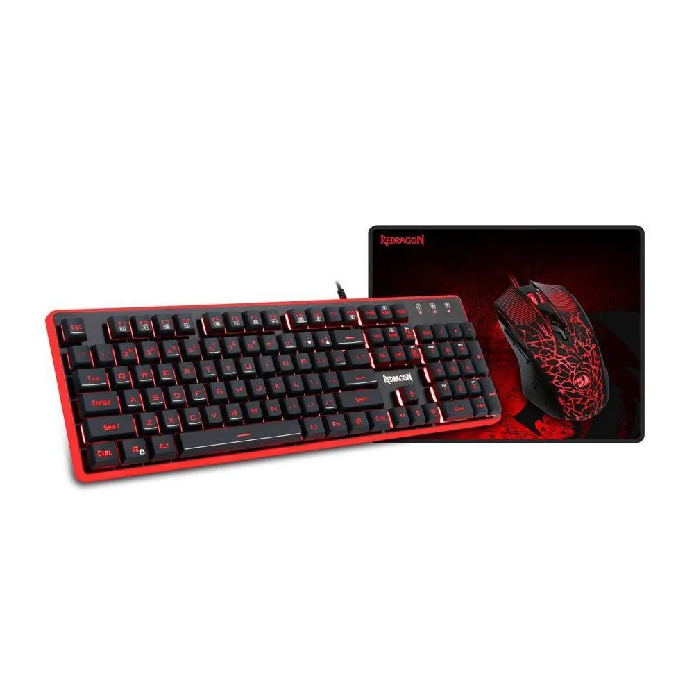 Redragon Gaming Essentials S107 V2 Gaming Keyboard and Mouse Combo Large Mouse Pad Mechanical Feel RGB Backlit 3200 DPI Mouse
