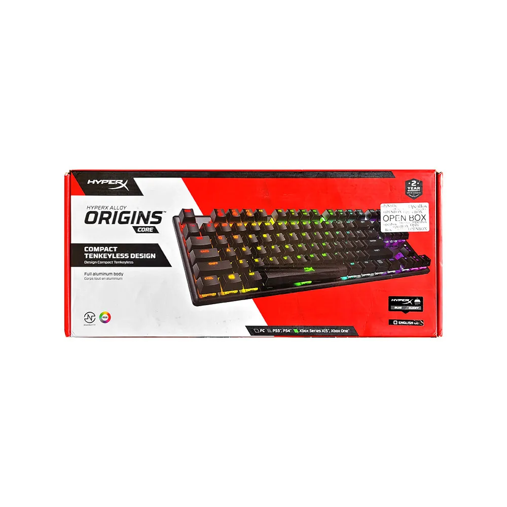 HyperX Alloy Origins Core - Tenkeyless Mechanical Gaming Keyboard, Software Controlled Light & Macro Customization, Compact Form Factor, RGB LED Backlit, Linear HyperX Red Switch, Black - OPEN BOX