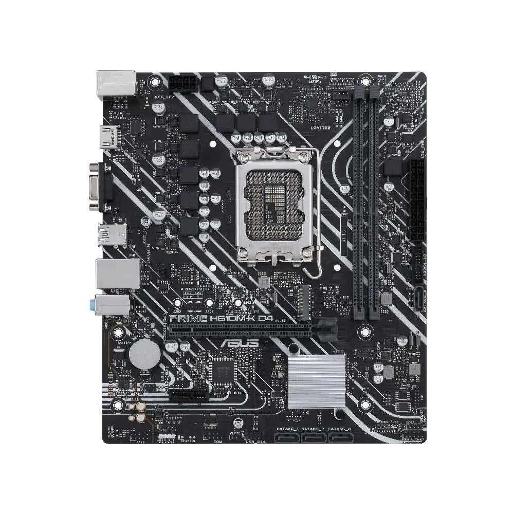 Asus Prime H610M-K D4, Intel H610 (LGA 1700) mic-ATX motherboard with DDR4, PCIe 4.0, M.2 slot, Realtek 1 Gb Ethernet, HDMI, RGB header