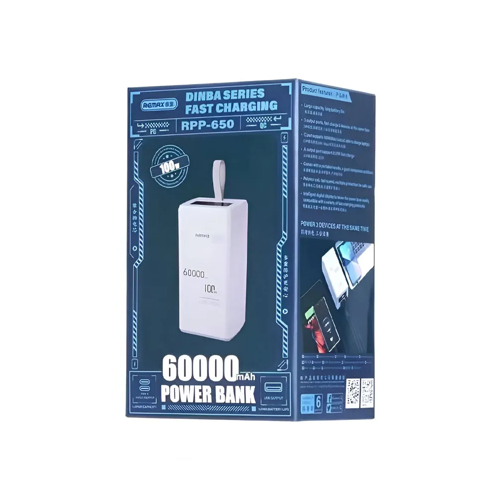 REMAX RPP-650 Dinba Series 100W PD+QC Fast Charging 60000mAh Power Bank - White