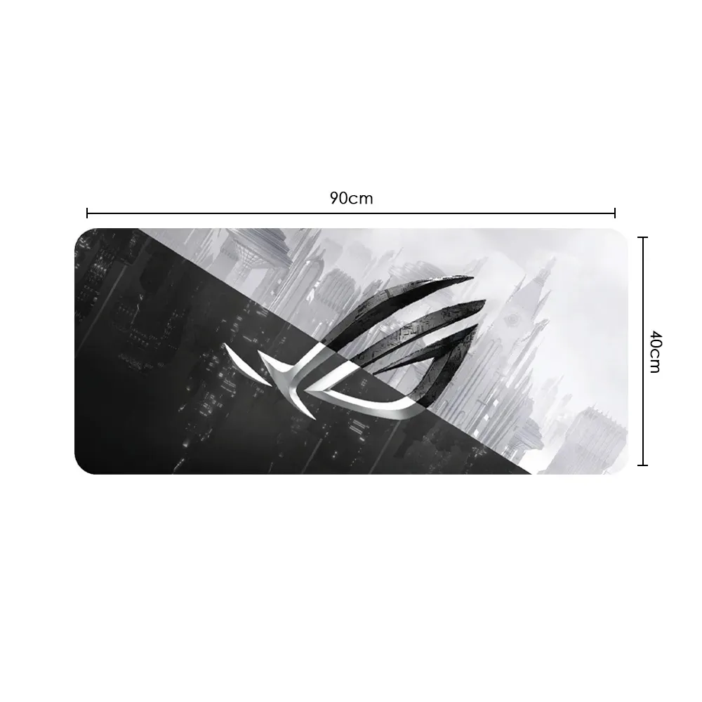 Gaming Mouse Pad, 90X40cm Large Computer Mouse Mat with Asus Rog Strix Logo, for Desktop, Non-slip Rubber Base Water Resistant Stitched Edge - Black & White