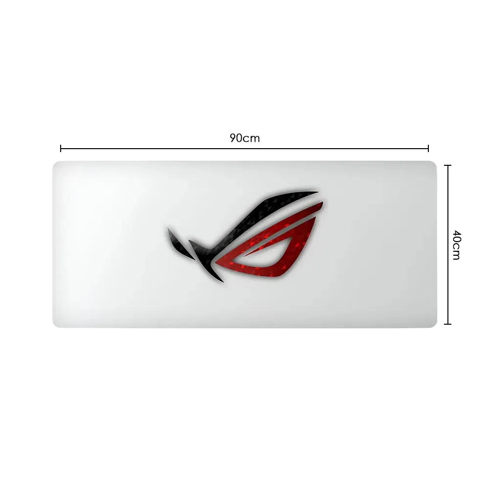 Gaming Mouse Pad, 90X40cm Large Computer Mouse Mat with Asus Rog Strix Logo, for Desktop, Non-slip Rubber Base Water Resistant Stitched Edge - White