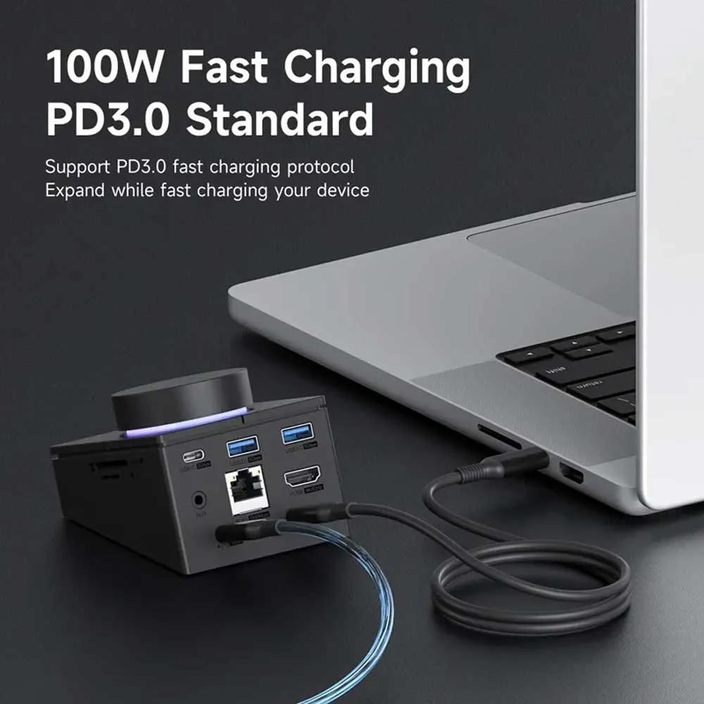 Hagibis Knob USB C Hub With Shortcut Buttons, RGB Type-C Docking Station with 4K@60Hz HDMI, 100W PD, 5Gbps USB-C, 2 USB3.0, 2.5G RJ45, AUX, SD/Micro SD3.0
