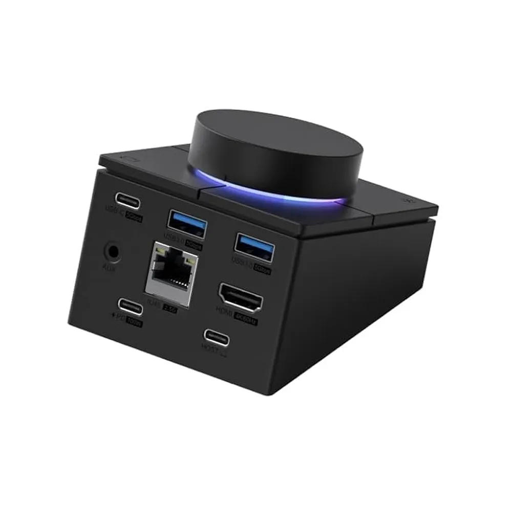 Hagibis Knob USB C Hub With Shortcut Buttons, RGB Type-C Docking Station with 4K@60Hz HDMI, 100W PD, 5Gbps USB-C, 2 USB3.0, 2.5G RJ45, AUX, SD/Micro SD3.0