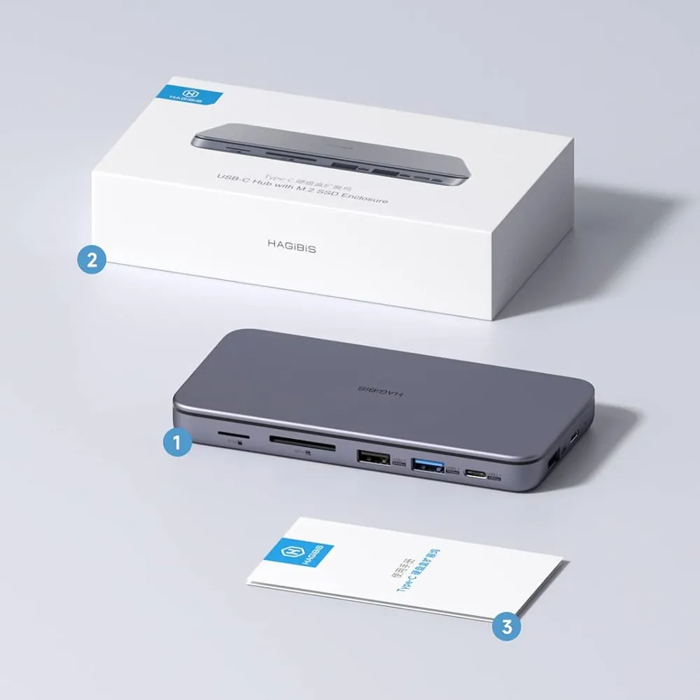 Hagibis USB-C Hub with M.2 SSD Enclosure, 2-in-1 Type-C Docking Station & M.2 NVMe SSD External Hard Drive Enclosure, USB C to 4K@60Hz HDMI, 100W PD, 10Gbps USB 3.1, SD/TF3.0