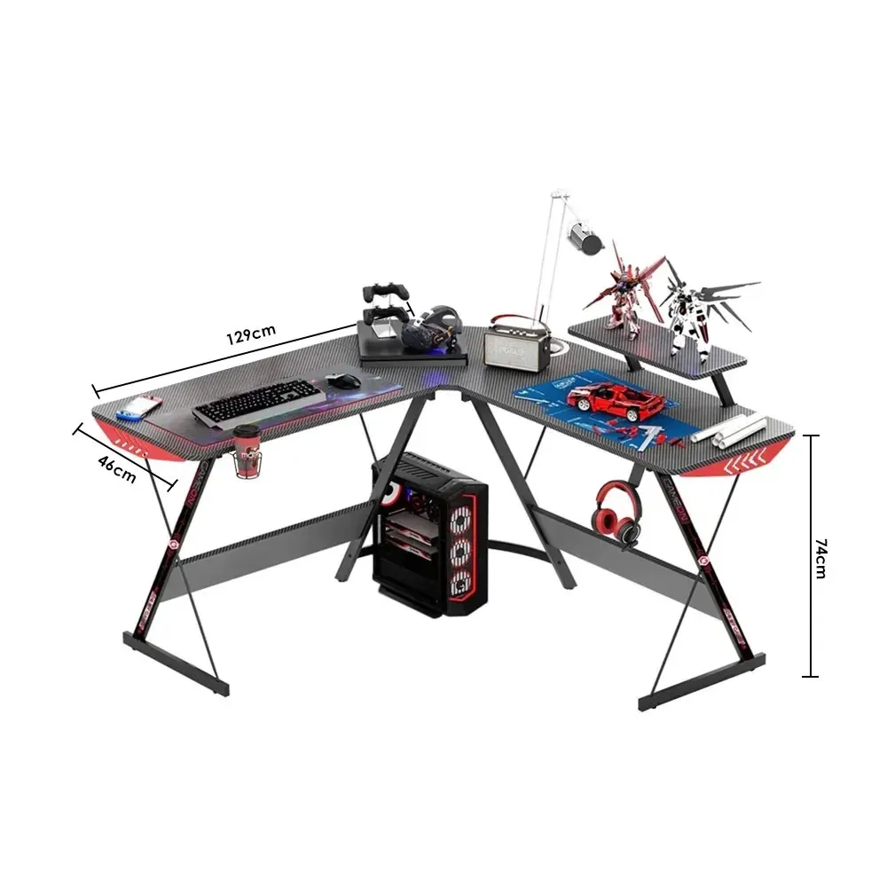 GameOn L-Shaped Slayer I Series Gaming Desk (129*129*74cm & Table top 80*46cm)  - Black