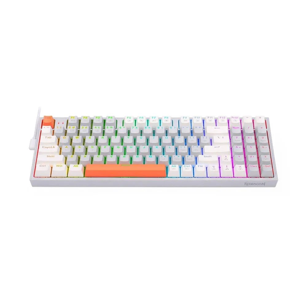 Redragon Kitava K636GWO-RGB V2 Wired Mechanical Gaming Keyboard, 94 Keys, RGB Backlight, Red Switch - White and Grey