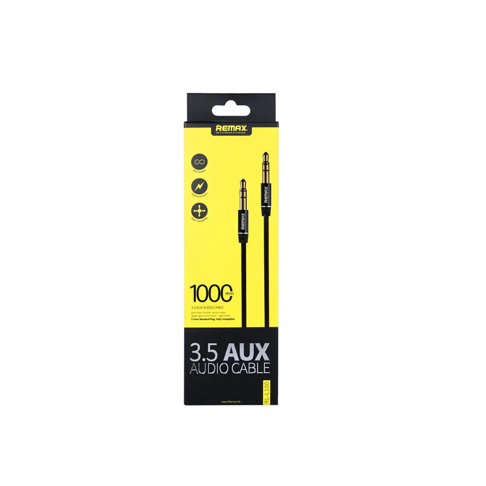 Remax Audio Cable 3.5mm Aux L100, 1000mm Long, Durable and Soft, Stable Signal Transmission, High Fidelity - Black