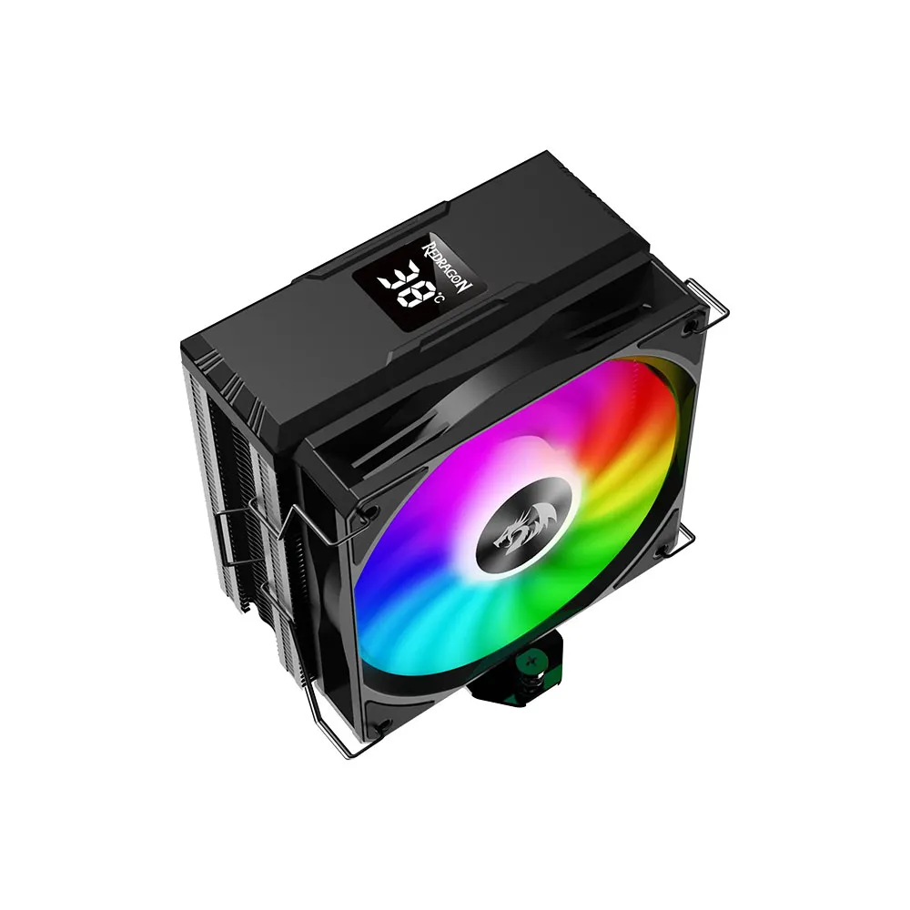 REDRAGON CC-1013 CPU Cooler With Temperature Display 12cm RGB Fan 4 Heat Pipes - Black