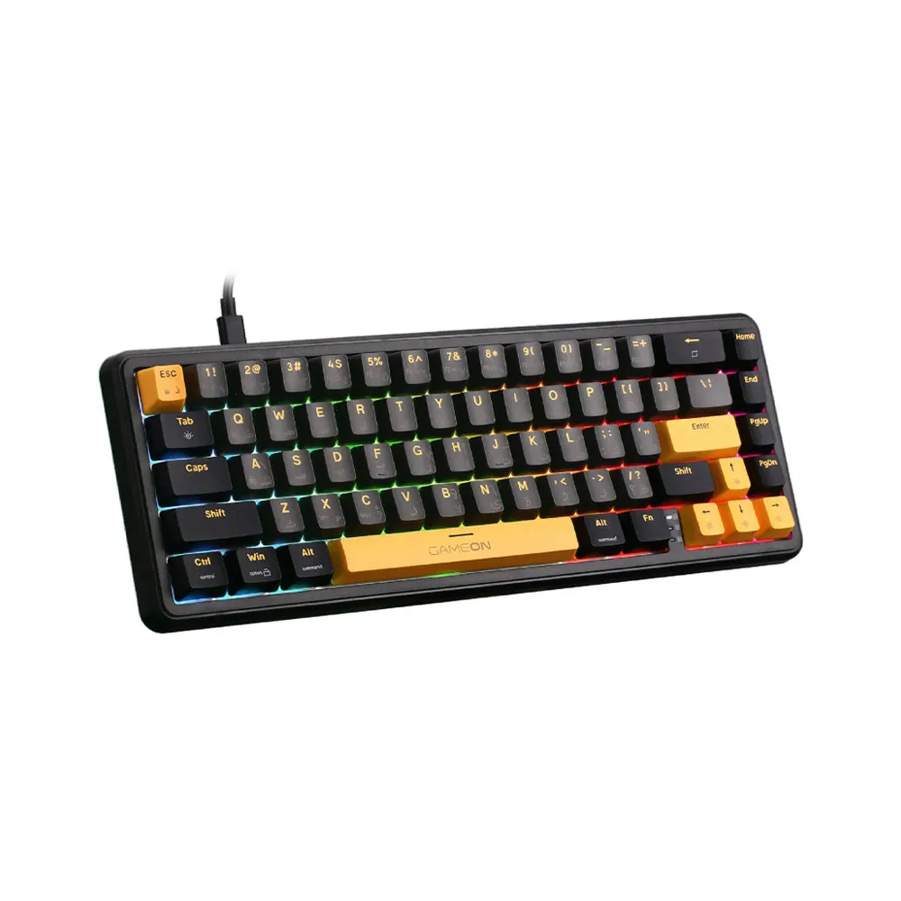 GAMEON GOMGK68-RS Mechanical Wired Gaming Keyboard, 60% Magnetic Layout, 67-Key Design, Outemu Crystal Pink Switch - Black/Yellow