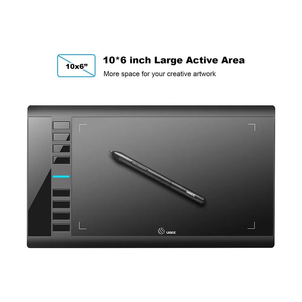 UGEE M708 Drawing Tablet,10 x 6 inch 16K Pressure Level Digital Graphics Tablet,Battery-Free Stylus,8 Hot Keys Compatible with Win,iOS,Android,Prefect