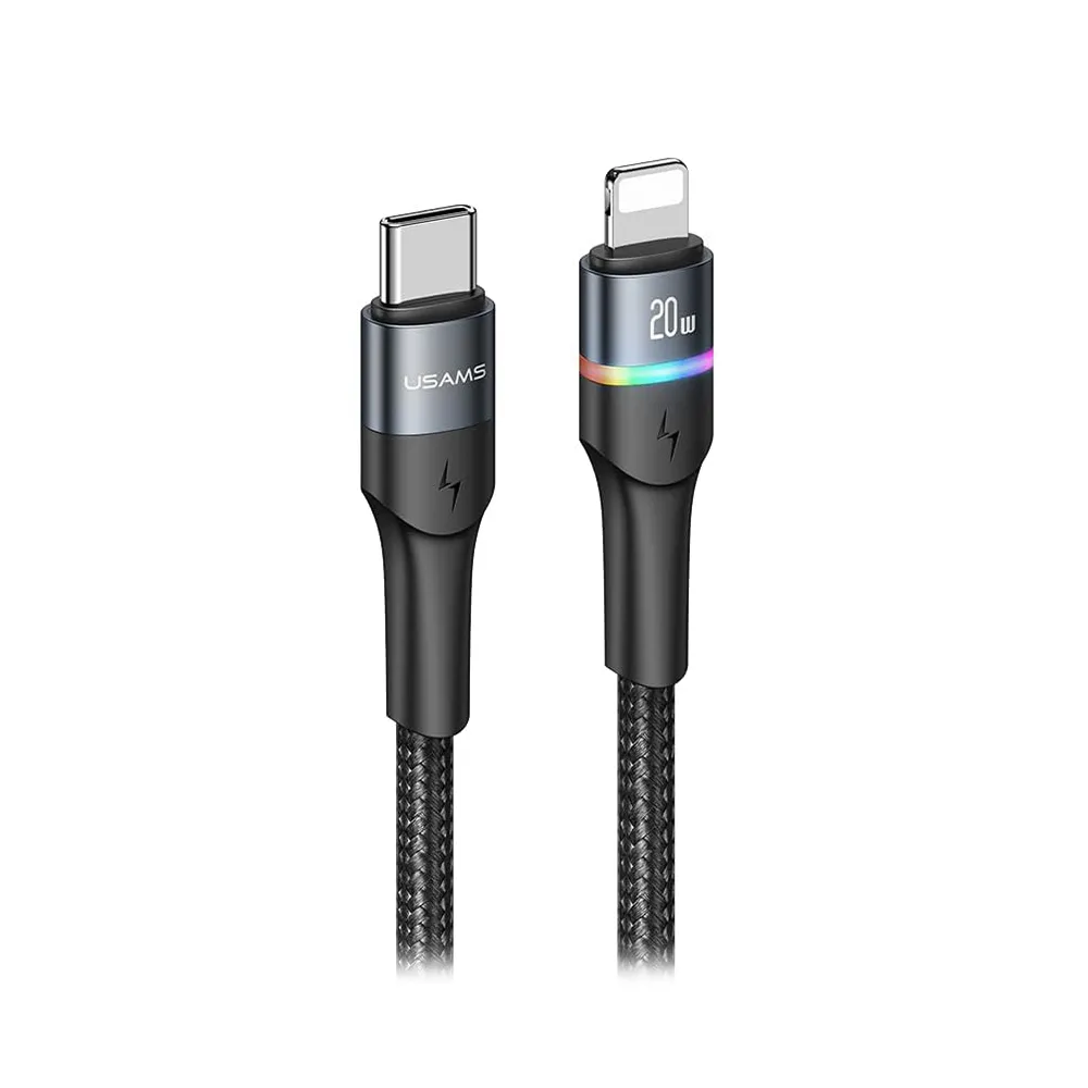 Usams Us-SJ538 U76 Type-C To Lightning Pd 20W Fast Charging & Data Cable With Colorful Light 1.2M Very Distinctive And Small Size, Suitable for Frequent Travel