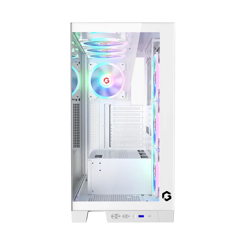 GAMEON Emperor Arctic IV Series Mid Tower PC Gaming Case, 120mm ARGB+PWM Lighting, Tempered Glass, Pre-installed RGB Cooling Fans - White