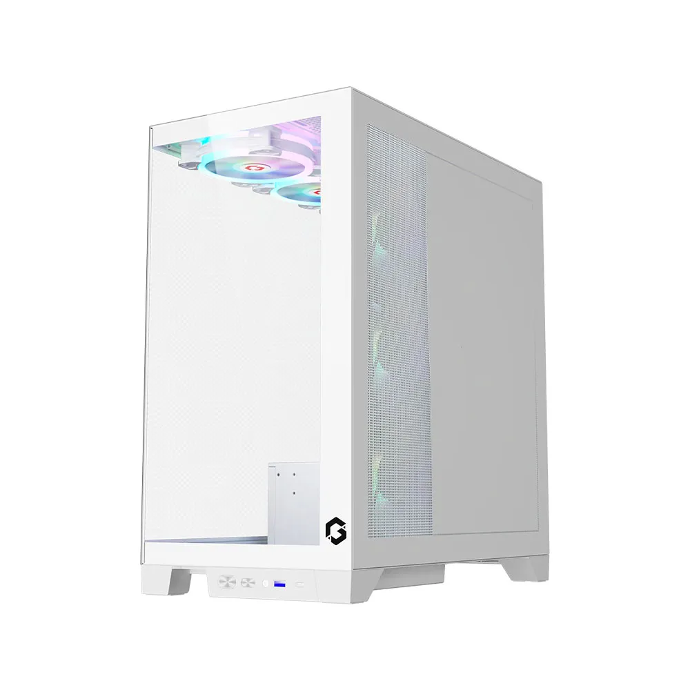 GAMEON Emperor Arctic IV Series Mid Tower PC Gaming Case, 120mm ARGB+PWM Lighting, Tempered Glass, Pre-installed RGB Cooling Fans - White