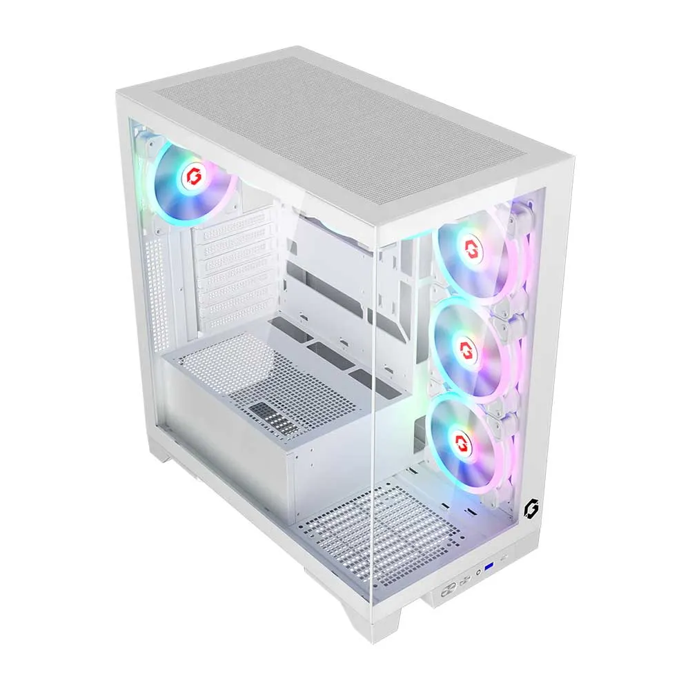 GAMEON Emperor Arctic IV Series Mid Tower PC Gaming Case, 120mm ARGB+PWM Lighting, Tempered Glass, Pre-installed RGB Cooling Fans - White
