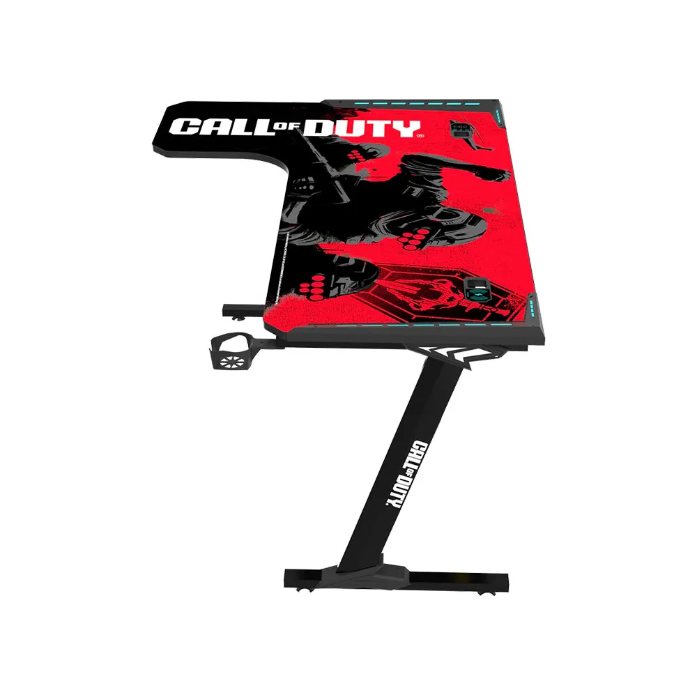 Call Of Duty BLKOPS6-RAPTOR-L RGB Flowing Light Gaming Desk With Full Table Mouse pad, Wireless Charger, USB Splitter, Headphone Hook, Cup Holder
