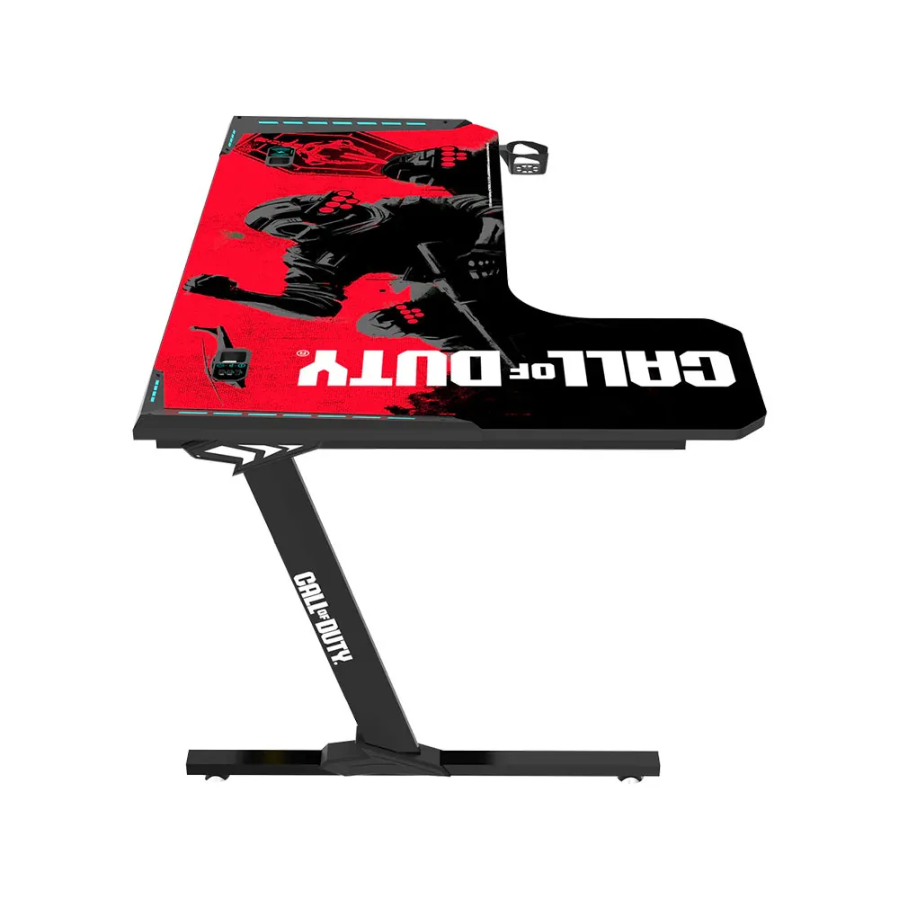 Call Of Duty BLKOPS6-RAPTOR-L RGB Flowing Light Gaming Desk With Full Table Mouse pad, Wireless Charger, USB Splitter, Headphone Hook, Cup Holder