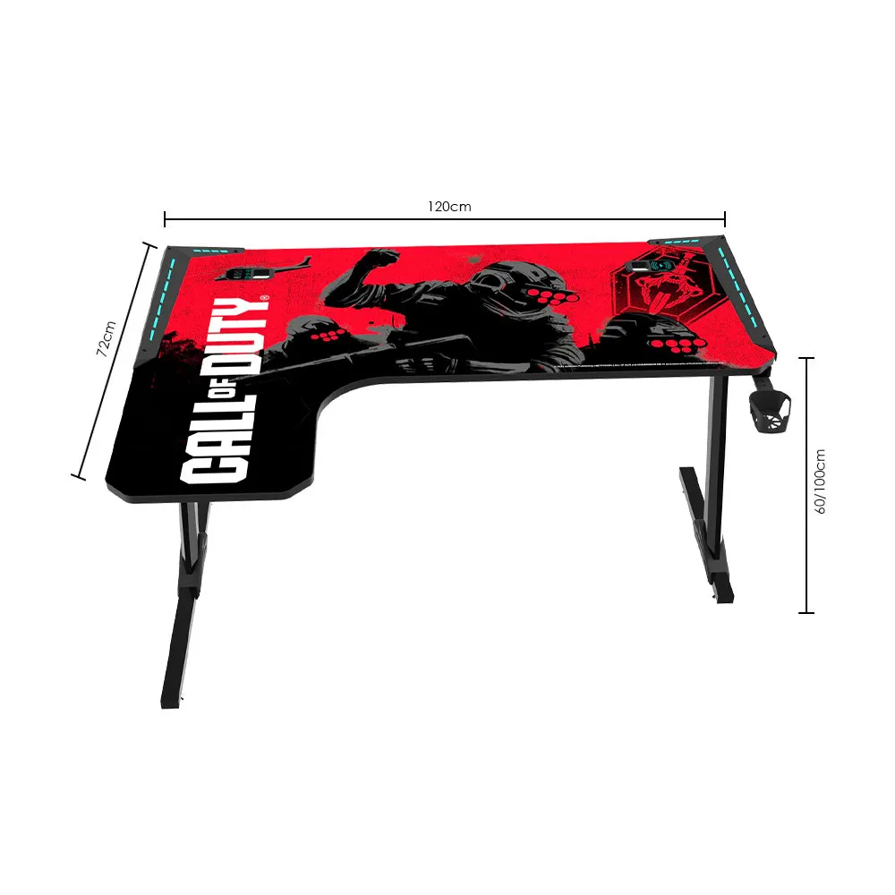 Call Of Duty BLKOPS6-RAPTOR-L RGB Flowing Light Gaming Desk With Full Table Mouse pad, Wireless Charger, USB Splitter, Headphone Hook, Cup Holder