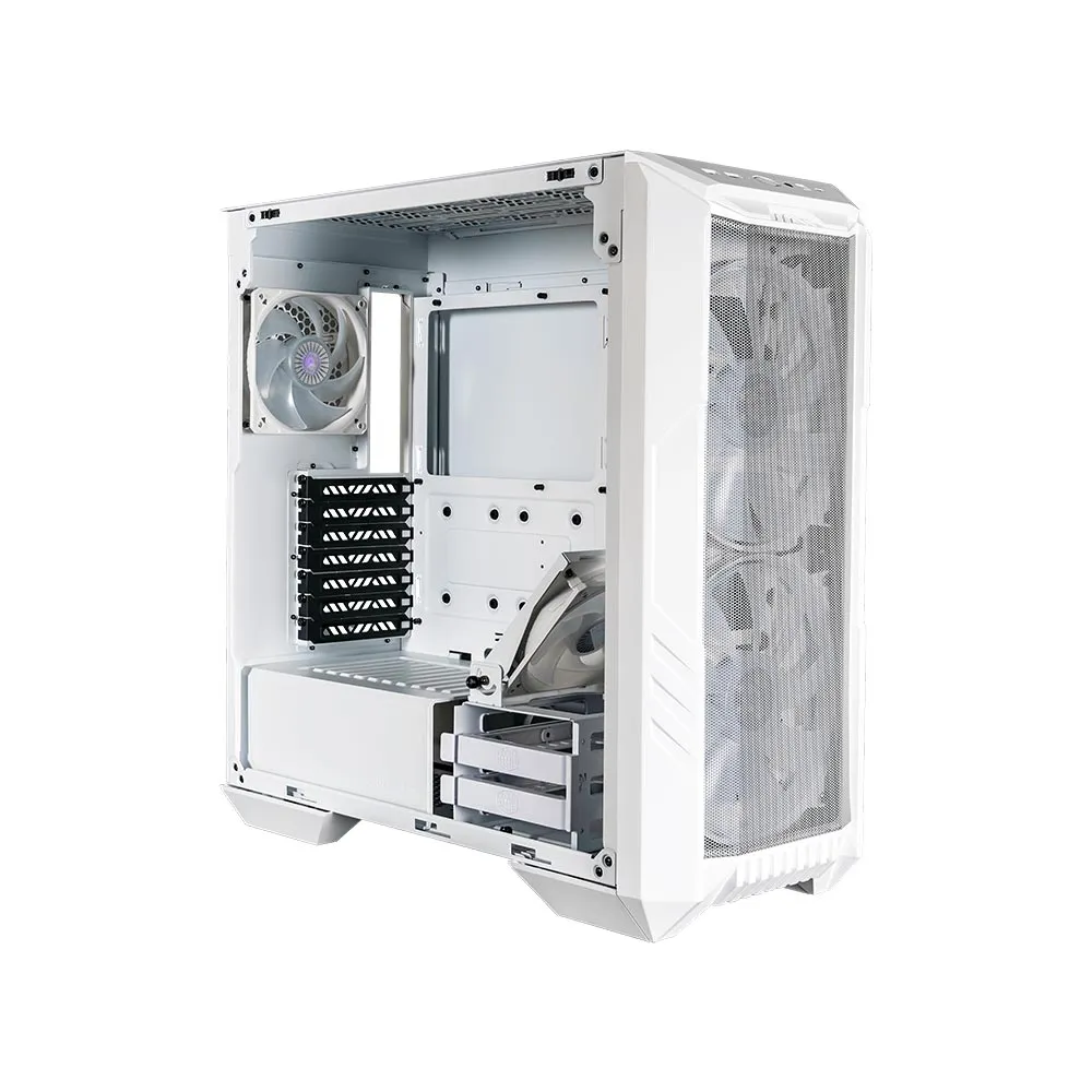 Cooler Master HAF 500, High Airflow ATX Mid-Tower, Mesh Front Panel, Dual 200mm Customizable ARG Lighting Fans - White