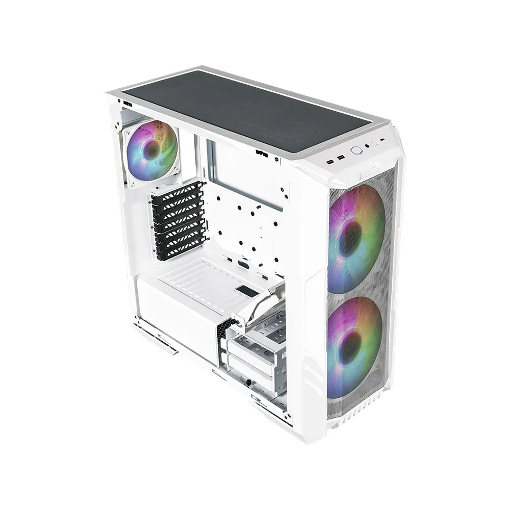 Cooler Master HAF 500, High Airflow ATX Mid-Tower, Mesh Front Panel, Dual 200mm Customizable ARG Lighting Fans - White 2