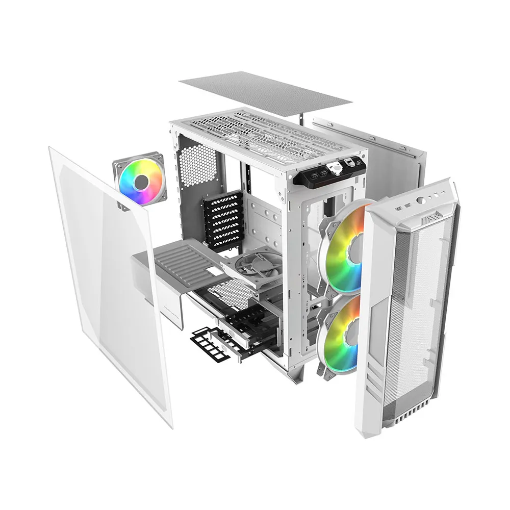 Cooler Master HAF 500, High Airflow ATX Mid-Tower, Mesh Front Panel, Dual 200mm Customizable ARG Lighting Fans - White