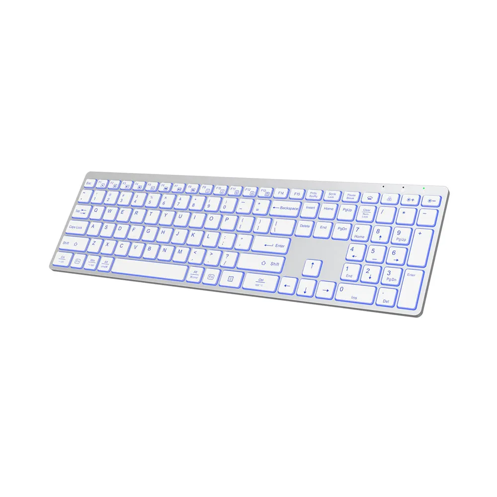 JOMAA ZX-K22 Rechargeable Backlit KB BT Multi-Device Wireless Keyboard Scissor Switch Ultra Thin, 7 Colors Backlit Keyboard - White 