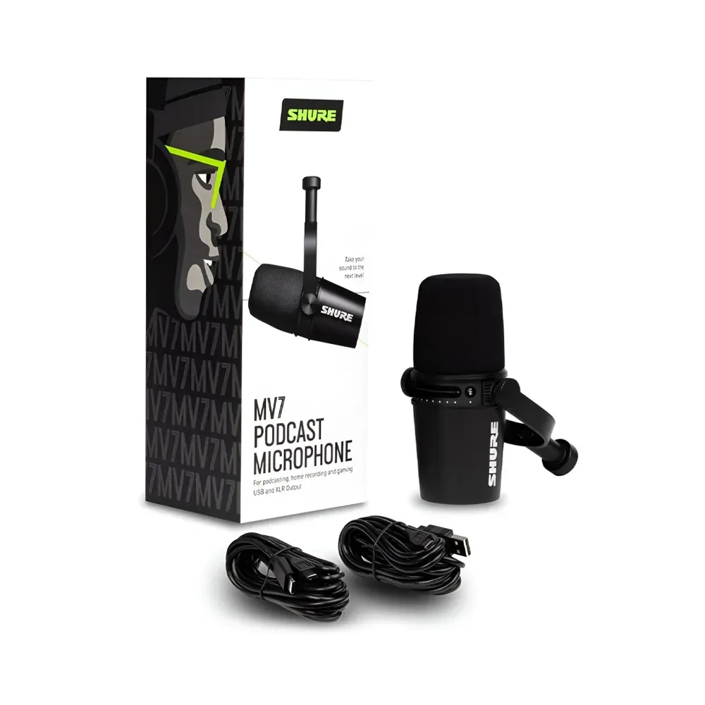 Shure MV7 USB Podcast Microphone, Built-In Headphone Output, All Metal USB/XLR Dynamic Mic, Voice-Isolating Technology - Black