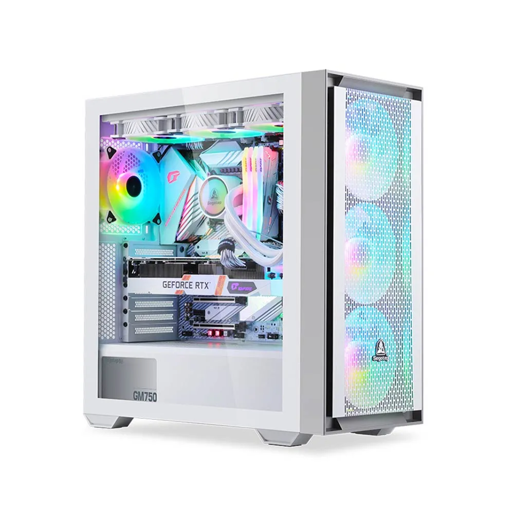 Segotep Gank 360 RGB Full-Tower E-ATX Desktop Gaming Computer PC Case (No Fan Included) - White 