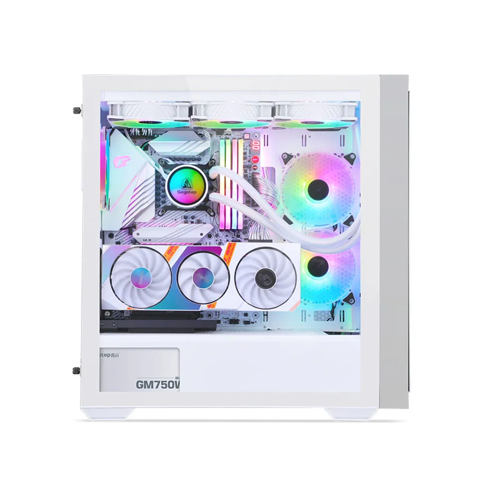 Segotep Gank 360 RGB Full-Tower E-ATX Desktop Gaming Computer PC Case (No Fan Included) - White 