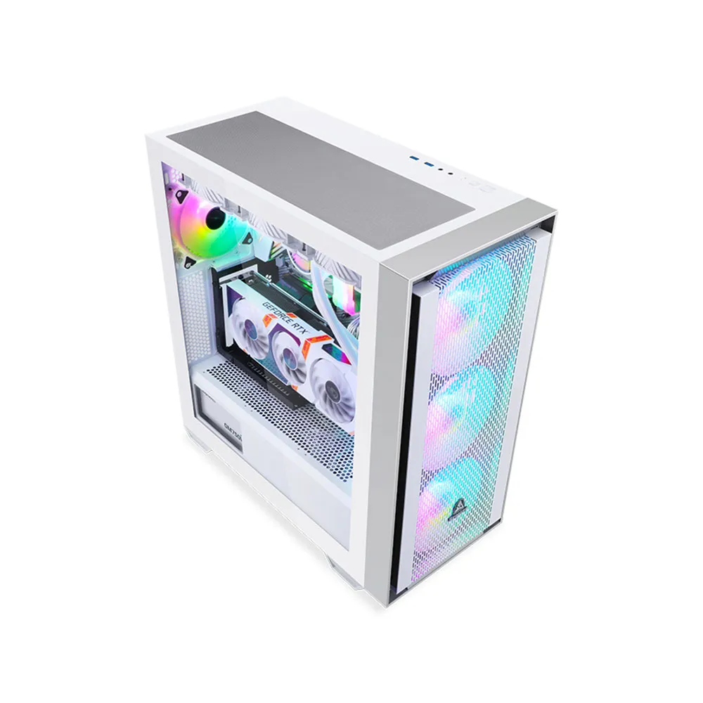 Segotep Gank 360 RGB Full-Tower E-ATX Desktop Gaming Computer PC Case (No Fan Included) - White 