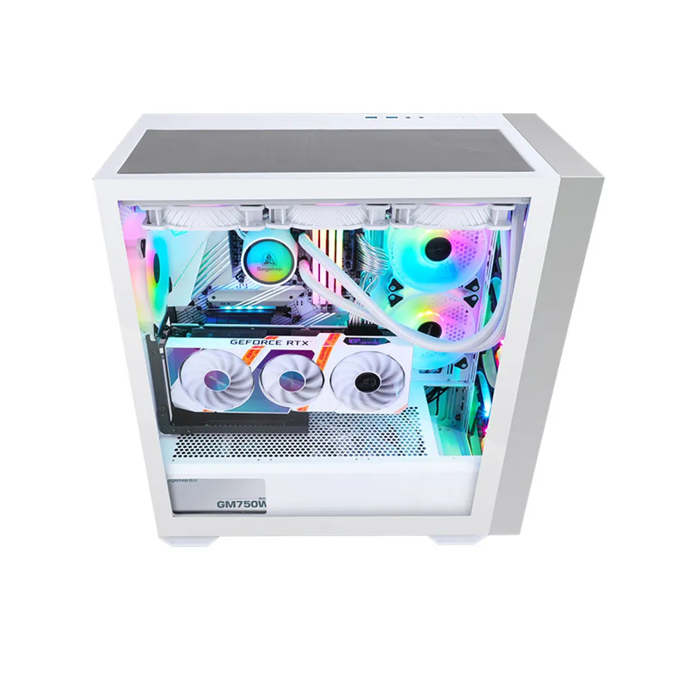 Segotep Gank 360 RGB Full-Tower E-ATX Desktop Gaming Computer PC Case (No Fan Included) - White 