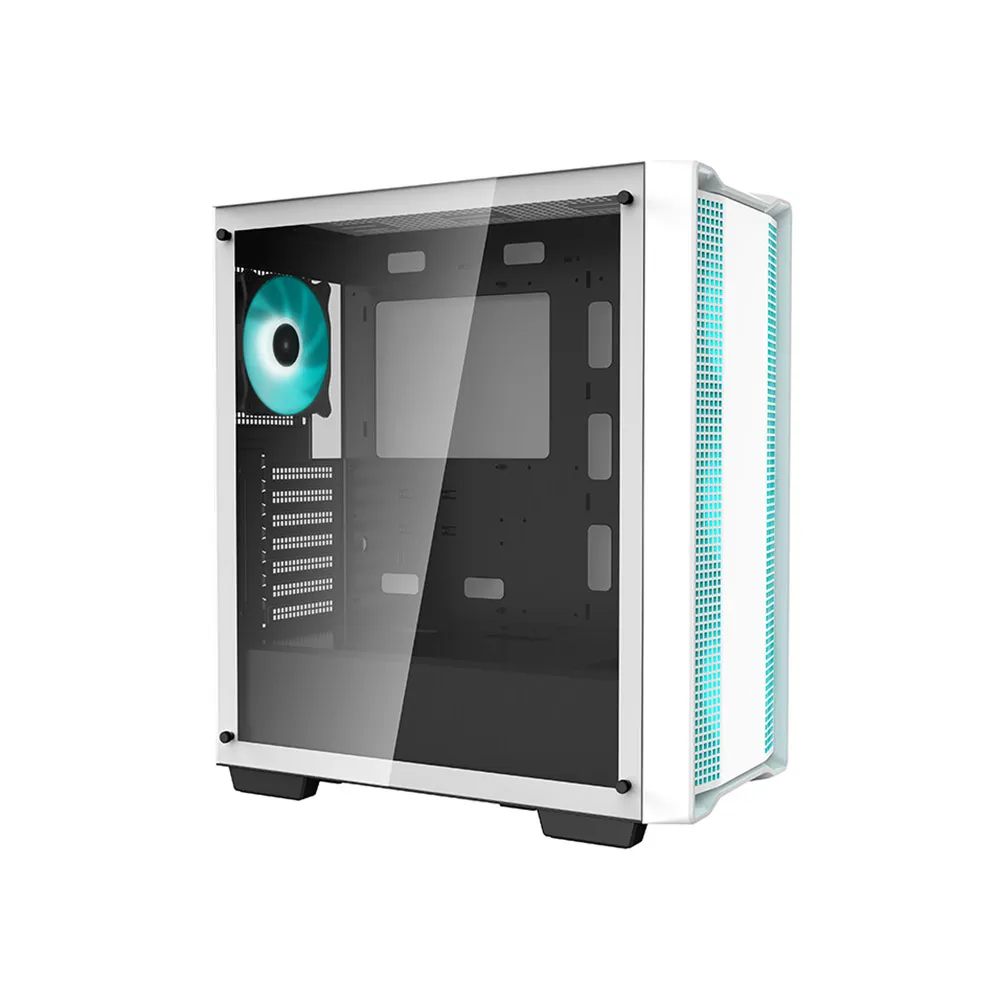 DeepCool CC560 WH Mid-Tower ATX PC Case, 4X Pre-Installed 120mm LED Fans, Tempered Glass Side Panel - White