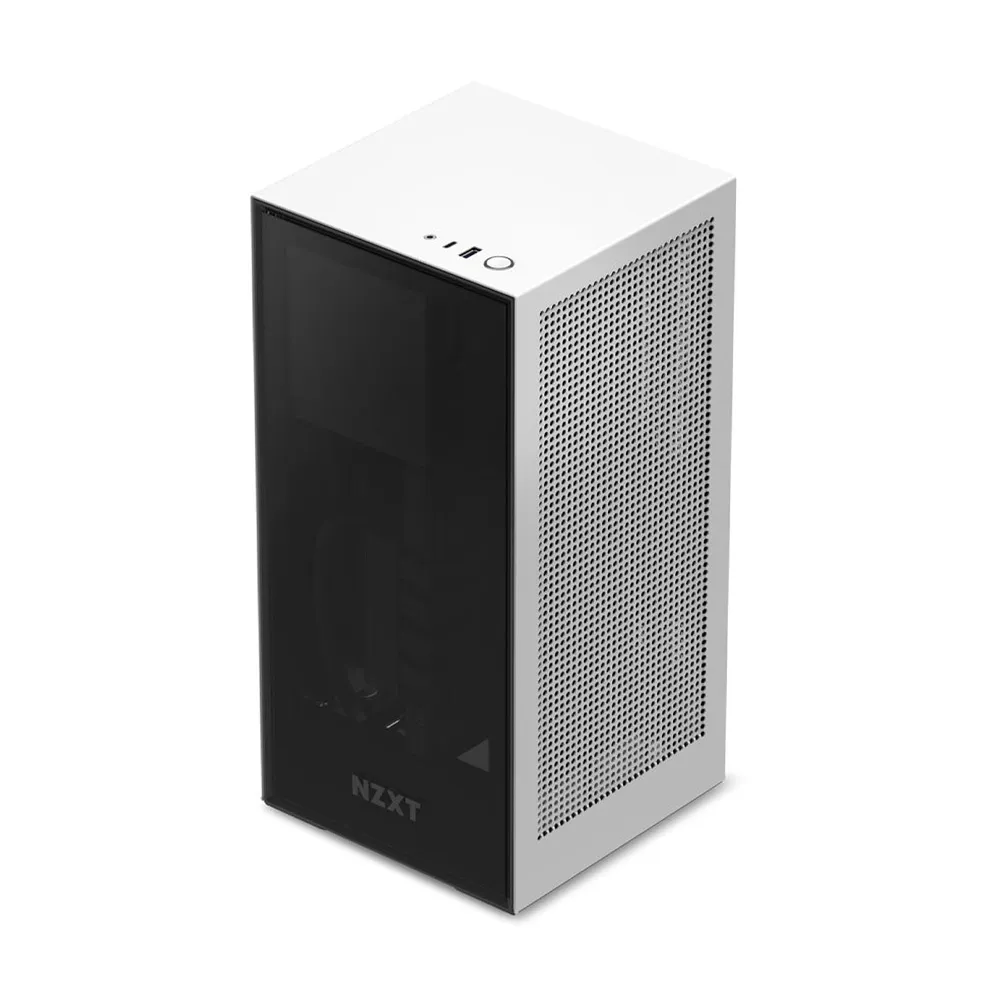 NZXT H1 Small Form-Factor ITX Case, Dual Chamber Airflow, Tinted Tempered Glass Front Panel, Integrated 650W 80+ Gold PSU, 140mm AIO Watercooler -White