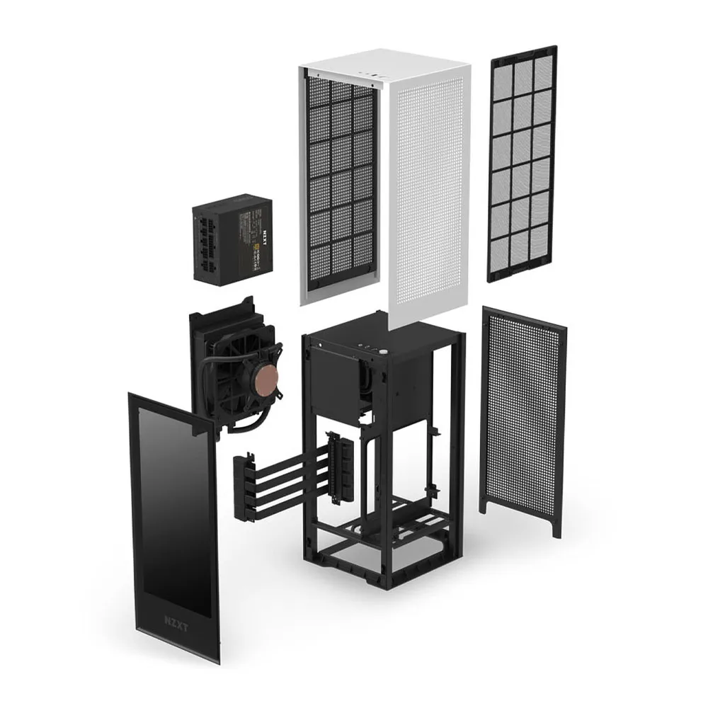 NZXT H1 Small Form-Factor ITX Case, Dual Chamber Airflow, Tinted Tempered Glass Front Panel, Integrated 650W 80+ Gold PSU, 140mm AIO Watercooler -White