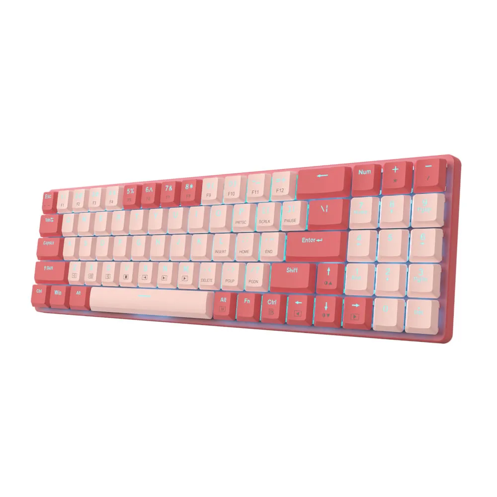 Redragon BS-8772 Wireless Keyboard & Mouse, 75% 78 Keys 2.4Ghz Wireless Low-Profile Mechanical Keyboard w/Rechargeable Battery, 2400 DPI Ergonomic - Pink