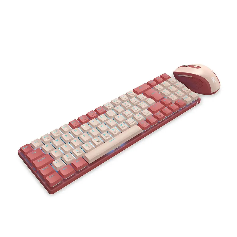 Redragon BS-8772 Wireless Keyboard & Mouse, 75% 78 Keys 2.4Ghz Wireless Low-Profile Mechanical Keyboard w/Rechargeable Battery, 2400 DPI Ergonomic - Pink