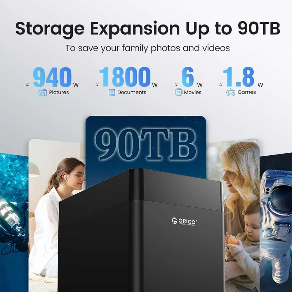 ORICO 5 Bay 3.5inch Hard Drive Enclosure USB 3.0 to SATA Magnetic Tool-Free External HDD Docking Station Case with 12V/6.5A Power Adapter