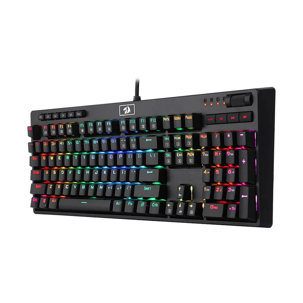Redragon Manyu K579 RGB Gaming Keyboard, Dedicated Volume Wheel, 5 Programmable Macro Keys G1-G5, Durable Tough ABS Keyboard Base - Black