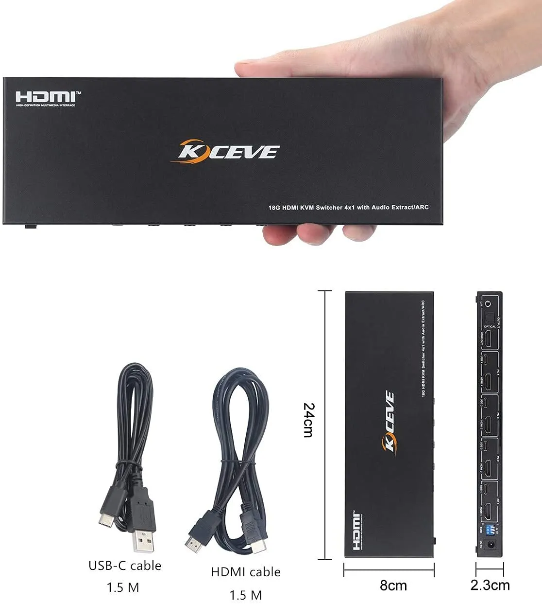 KCEVE KVM Switch 4 Computer 4K@60Hz Win/Linux/Mac with Remote Control