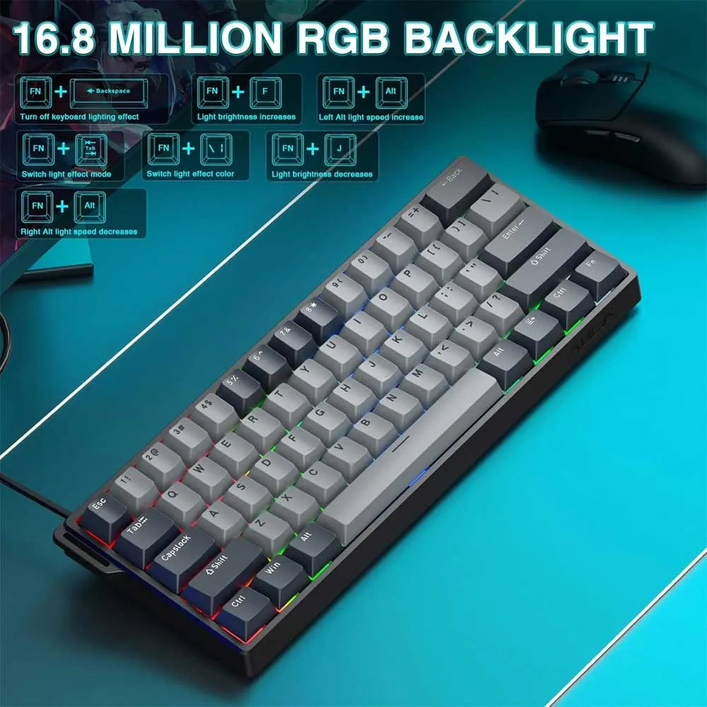AULA WIN60 HE PRO 60% Mechanical Gaming Keyboard Wired, Magnetic Switch Hot Swappable, Adjustable Actuation Rapid Trigger Mode, 8000Hz Polling Rate - Black&Gray