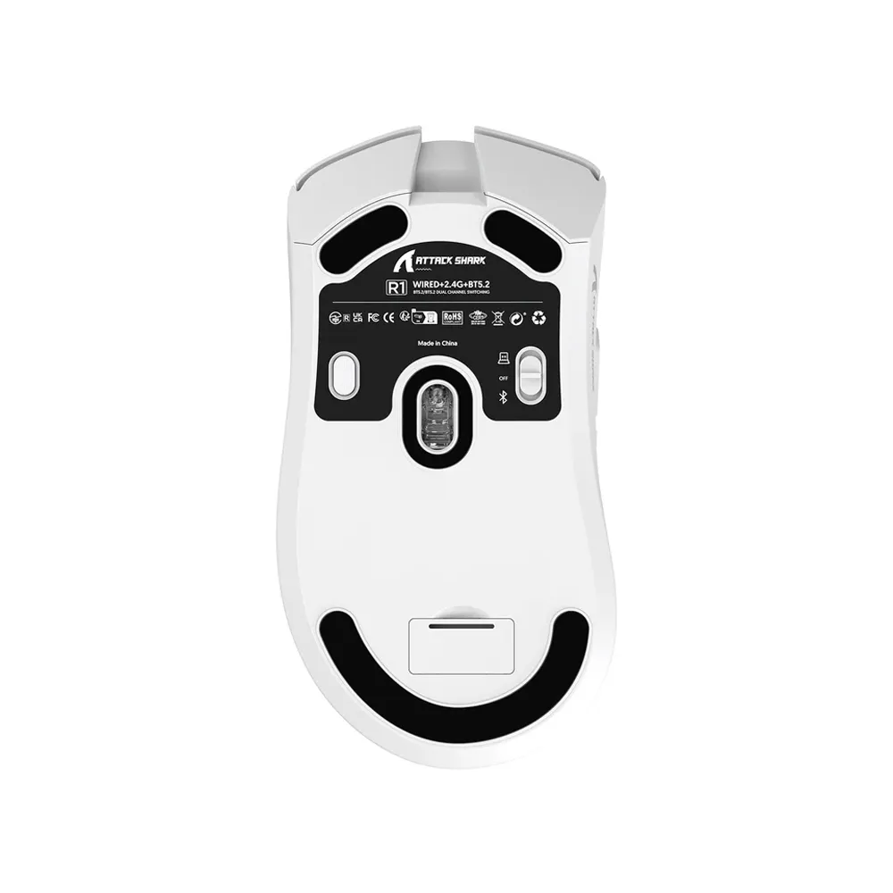 ATTACK SHARK R1 Wireless Gaming Mouse with Tape,Tri-Mode Connection (2.4G/Wired/BT5.2),55g Lightweight,18K DPI, 20 Million Key Life - White