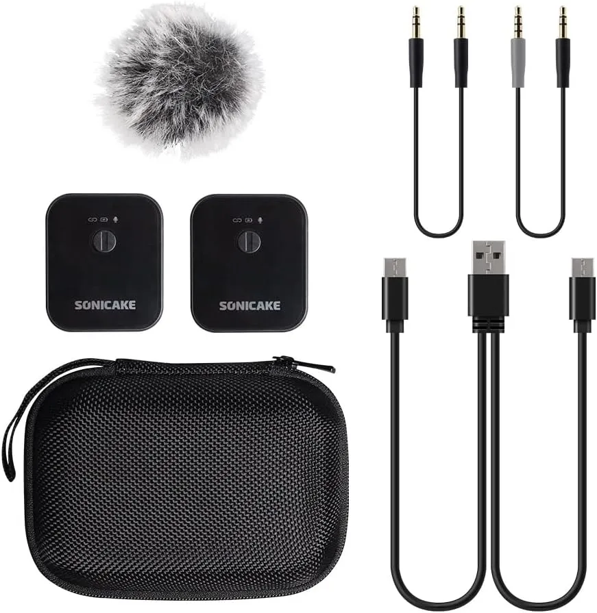 SONICAKE Wireless Lavalier Mic 2.4GHz 50M Range 10Hrs, iPhone/Android/DSLR Camera