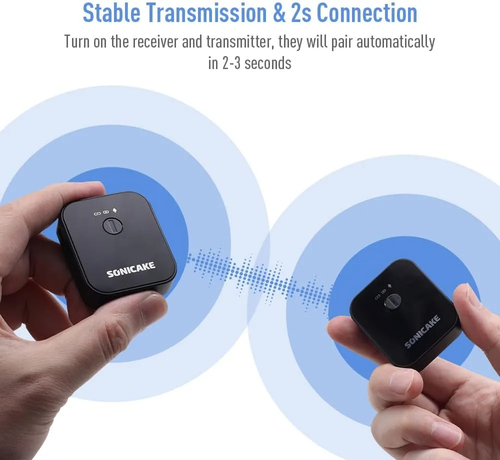SONICAKE Wireless Lavalier Mic 2.4GHz 50M Range 10Hrs, iPhone/Android/DSLR Camera