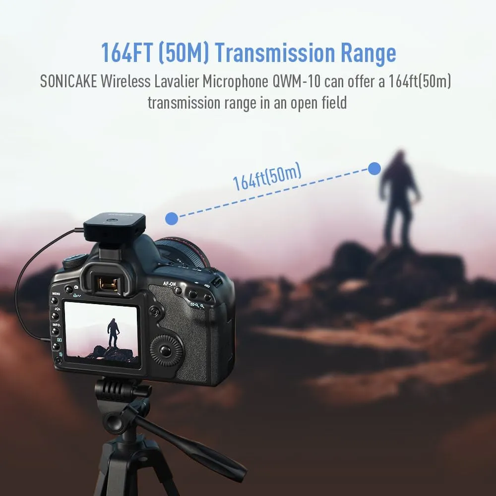 SONICAKE Wireless Lavalier Mic 2.4GHz 50M Range 10Hrs, iPhone/Android/DSLR Camera