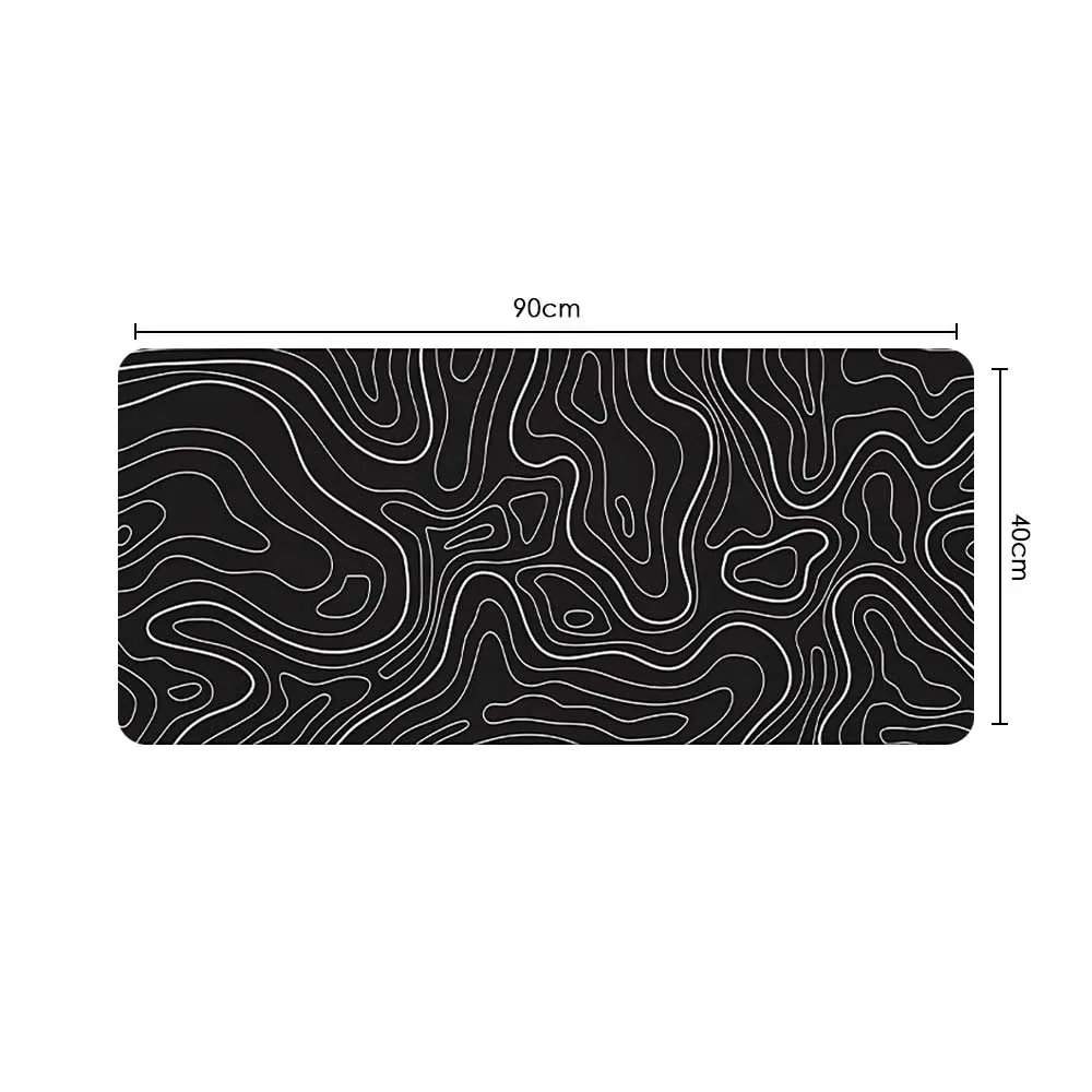 Gaming Mouse Pad, 90X40cm Large Computer Mouse Mat With Minimalist Topographic Map, For Desktop - Black
