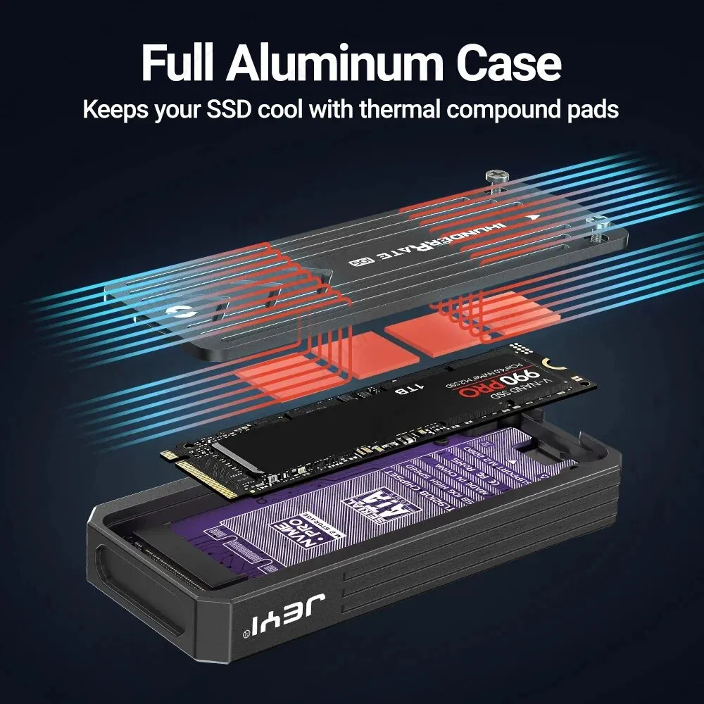 JEYI Visual Smart M.2 NVMe / SATA SSD Enclosure, USB 3.2 10Gbps 10 Set Modes Real-time temperature
